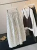 Pantalones anchos florales frescos retro estilo coreano casual para mujer, otoño elásticos de cintura alta sueltos con cordón pantalones largos