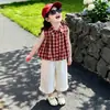 Conjunto de Camisa a Cuadros sin Mangas para Niña Estilo Coreano Nuevo Estilo de Verano 2026 Pantalones Anchos para Niña Conjunto de Dos Piezas para Niñas