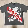 Comércio Exterior Transfronteiriço Atacado Nova Marca Tendência Estilo Americano Camiseta 280g de Manga Curta para Homens e Mulheres com Strass Estampado, Caimento Solto Manga Meia