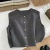Chaleco de punto de estilo Harajuku japonés de un solo botón, corte ajustado, cuello redondo, con botones dorados pequeños para mujer, chaleco de outer wear japonés y coreano