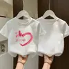 Camiseta de Manga Corta de Algodón Puro para Niña Verano Nuevo Estampado de Dibujos Animados Top Holgado para Niña Camisa de Media Manga Amigable con la Piel