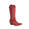 Botas de cuero estilo western cowboy con tacón medio grueso, bordadas, slip-on, talla grande 40-43 para mujer