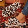 Amazon Comercio Exterior Transfronterizo talla extra Estampado de Leopardo Cruzado de una sola tira Peluche Suela Gruesa Punta Abierta Zapatillas de Peluche para Mujer Mao Mao Mao Zapatillas