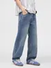 Ropa de Hombre Fengshe / 2026 Nueva Primavera High Street Retro Americano Pantalones de Pierna Ancha Jeans Azules Sueltos de Pierna Recta para Hombre