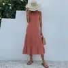Europa y América Comercio Exterior Transfronterizo Verano Venta Caliente Vestido Casual Sencillo y Elegante de Mujer de Longitud Media de Color Sólido sin Mangas