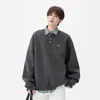 Sudadera Americana Cuello Camisero para Hombre Otoño Marca de Moda Bordado con Capucha Top Juvenil Holgado Interior Camisa Base de Manga Larga