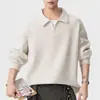 Conjunto de dos piezas de otoño para hombre, polo, sudadera, holgada, con bloques de color, cuello en V, peso pesado, manga larga, capa base, camiseta con cuello de solapa