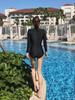 2024 Corea del Sur Delgado Negro Manga Corta Cremallera Frontal Snorkel Triángulo Traje de Baño de Una Pieza para Mujer Conservador Cubre Vientre Aguas Termales