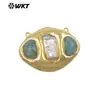 Wt-Pc021 Pingente Conector Oval Pedra Colorida Pérola & Banhado a Ouro 18K Joias Acessórios Semi-Acabados