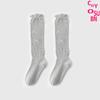 Calcetines Funchen para Mujer Primavera y Verano Delgados Modernos Estilo JK Ballet Algodón Puro Rizo Lazo Calcetines hasta la Pantorrilla Grises Medias