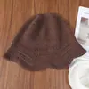 Venta al por mayor transfronteriza del fabricante, Gorro de pescador cálido de punto 100% lana pura con borde de encaje, Gorro de lana cálido de punto en stock