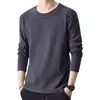 Camiseta Masculina de Fleece Manga Longa Outono e Inverno Estilo Coreano Slim-fit Cor Sólida Gola Redonda Camisa Base Quente Roupas da Moda