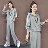 Sudadera con capucha de algodón de talla grande para Otoño e Invierno, Traje liso para imprimir, Pantalones de pierna ancha con abertura para mujer, Conjunto de dos piezas, Moderno y casual