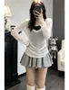 Blusa de Gola V Canelada Fina com Proteção UV para Mulheres, Roupa de Verão Levemente Transparente Respirável de Manga Longa Slim Fit Camisa de Proteção Solar