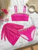 Nuevo traje de baño transfronterizo para niños 2027, conjunto de playa de dos piezas estampado y de color liso para niñas, para niños mayores