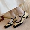 Francês Elegante Correspondência de Cores Texturous Couro Mary Jane 2024 Outono Grosso De Salto Baixo Dedo Do Pé Quadrado De Couro Sapatos De Botão Único Para Mulheres