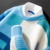 Suéter de cachemira para hombre, nuevo estilo otoño e invierno, cuello redondo holgado, suéter grueso de bloques de color, camisa base de punto de lana casual de negocios para hombre