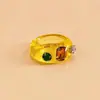 Anillos redondos y cuadrados de resina con incrustaciones de diamantes transfronterizos europeos y americanos, anillos sencillos y elegantes para el dedo índice, joyería exquisita y versátil para mujer al por mayor