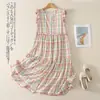 Vestido de Algodão sem Mangas Xadrez Cor Dopamina para Mulheres Estilo Férias de Verão Saia Longa