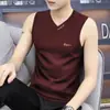 Chaleco sin mangas para hombre con cuello en V Waistel Camiseta sin mangas Hombro ancho Base Pura Marca Seda de Hielo Ropa para Correr Verano Chaleco Waistel