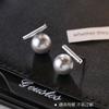 Pendientes de pie plata 999 palabra perla gris mujer simples alta cool temperamento pendientes joyería de oído venta al por mayor