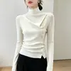 Ropa de mujer transfronteriza estilo otoño e invierno cuello semi-alto mangas largas asimétricas jersey de punto fino ajustado para mostrar la figura ropa de comercio exterior