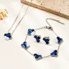 Trébol de Cuatro Hojas Transfronterizo Acero Inoxidable Conjunto Colorido Collar Pulsera Aretes Acero de Titanio Joyería que Conserva el Color Conjunto que No se Desvanece