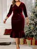 Vestido Feminino Plus Size Cor Sólida Decote V Cauda de Peixe, Novo Produto 2025, Mais Vendido na Amazon, Elegante Vestido de Festa