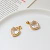 Pingente de coração de cristal de zircônia com incrustação de cobre 14mm com fecho de melão acessórios de pingente de colar material para joias diy brincos