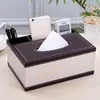 Caja de pañuelos de cuero en stock, Almacenamiento simple de escritorio con múltiples compartimentos, Adecuada para organizar artículos pequeños en la sala de estar, la oficina o el coche