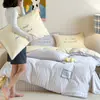 Novo conjunto de cama de quatro peças estilo ins de 2026, com listras triangulares bordadas, de qualidade A, apresentando um design fresco e limpo, com forro de fleece adicionado para calor e conforto extras
