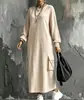 2026 Nuevo Estilo Europeo y Americano tk Color Sólido Manga Larga Bolsillo Cuello Redondo Casual Cómodo Vestido Sudadera para Mujer