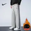 Pantalones Casuales de Retazos Estilo Americano con Tres Rayas, Forrados de Polar, Nuevos Pantalones Deportivos Juveniles Otoño e Invierno, Pantalones Largos Sueltos para Hombre