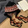 Gorro de Punto Estilo Fair Isle Color Café Retro para Mujer Cálido de Invierno para Circunferencia de Cabeza Grande Gorro de Lana Hace que la Cara Parezca Más Pequeña Protección contra el Frío Gorro Protector de Orejas