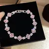 ¡Amethyst Four-Leaf! Pulsera Redonda Geométrica de Circonita Rosa Ajustable con Cordón, Joyería de Lujo de Alta Gama Vintage para Mujer