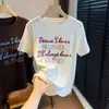 Camiseta de Manga Curta com Bordado de Letra 3D em Tecido Veludo Canelado Espessado Escovado para Mulheres, Top Casual Versátil, Nova Chegada Primavera 2026