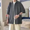 Camisa de manga corta para hombre verano ins estilo Hong Kong matón guapo color liso camisa holgada moderna marca moderna talla grande chaqueta de manga tres cuartos