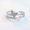 Anillo Abierto de Mariposa de Circonita Estilo Frío Moda Hip Hop Lujo Ligero Anillo de Doble Dedo Suministro de Comercio Exterior