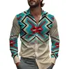 Camisa Estampada Masculina Retrô Boêmia Primavera Manga Longa Lapela 2025 Verão Tecido Leve Moda