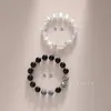Pulsera de Pareja Plata 925 Estilo Pareja Estudiante Pulsera de Obsidiana Natural Regalo de San Valentín para Novio y Novia