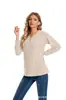 Top de punto acanalado con cuello en V y manga larga para mujer, nuevo de Otoño e Invierno 2026, transfronterizo, Amazon Moda, en stock