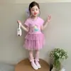Vestido de Princesa para Meninas, Estilo Verão, Vestido de Malha Estiloso para Bebês, Novo Modelo 2026, Vestido de Manga Curta Super Fofo para Crianças
