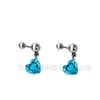 Pendientes de titanio brillante con rosca fina y circonita cúbica, con un colgante de corazón tachonado de diamantes, adecuados para perforaciones, pendientes de moda y versátiles