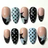 Wm-371 Unhas Postiças Pretas de Bolinha Estrela Amêndoa Azul Jeans Preto Estrela Francesa 24 Peças Pontas de Unha Usáveis Atacado