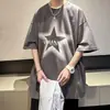 Camiseta Pesada Tendência Estilo Hong Kong para Homens, Moda Ins de Verão, Top Solto Oversized de Manga Curta em Algodão Puro High Street Europeu e Americano