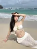 Bikini de Isla Nuevo Estilo 2026 para Mujer, Conjunto de Tres Piezas sin Tirantes con Falda, Traje de Baño Sexy Estilo Vacacional para Busto Pequeño