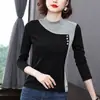 Derong Camiseta Interior para Mujer Otoño e Invierno Nueva Empalme de Cuello Camiseta de Terciopelo Cepillado Doble Cara para Mujer Aspecto Adelgazante