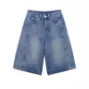 ¡Maldición, estos jeans cropped de diseño retro desgastado con relámpagos para hombres y mujeres son pantalones rectos holgados para el verano.