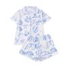 Exportación Transfronteriza Nuevos Pijamas para Mujer Estampados Solapa Manga Corta Pantalones Cortos Ropa de Casa Europea y Americana Pijama para Mujer
