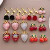 Acero Inoxidable 3D Estéreo Cereza Fresa Rosa Colgante Pequeño Colgante DIY Collar Pulsera Pendientes Accesorios de Joyería